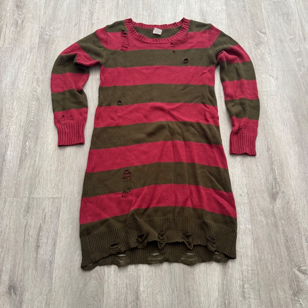 A Nightmare on Elm Street Freddy Krueger Striped Distressed Sweater Dress Medium